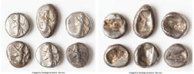 ANCIENT LOTS. Greek. Achaemenid Persia. Ca. 5th-4th century BC. Lot of six (6) AR sigloi. Good-Fine. Includes: Six AR sigloi, Persian king or hero rig...