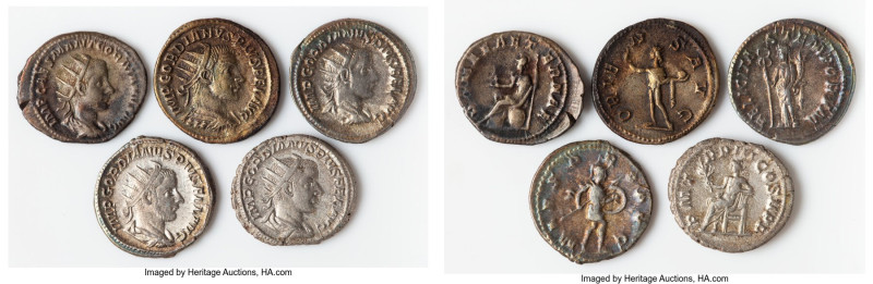 ANCIENT LOTS. Roman Imperial. Gordian III (AD 238-244). Lot of five (5) AR anton...