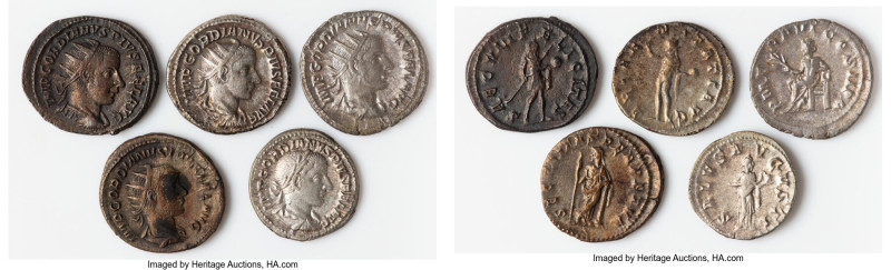 ANCIENT LOTS. Roman Imperial. Gordian III (AD 238-244). Lot of five (5) AR issue...