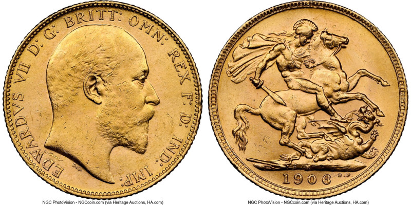 Edward VII gold Sovereign 1906-M MS62 NGC, Melbourne mint, KM15, S-3971. Only mi...