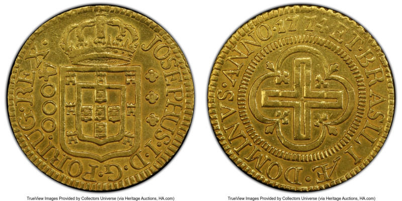 José I gold 4000 Reis 1774 AU Details (Cleaned) PCGS, Lisbon mint, KM171.2, Mald...