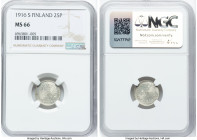 Russian Duchy. Nicholas II 25 Pennia 1916-S MS66 NGC, Helsinki mint, KM6.2. HID09801242017 © 2024 Heritage Auctions | All Rights Reserved