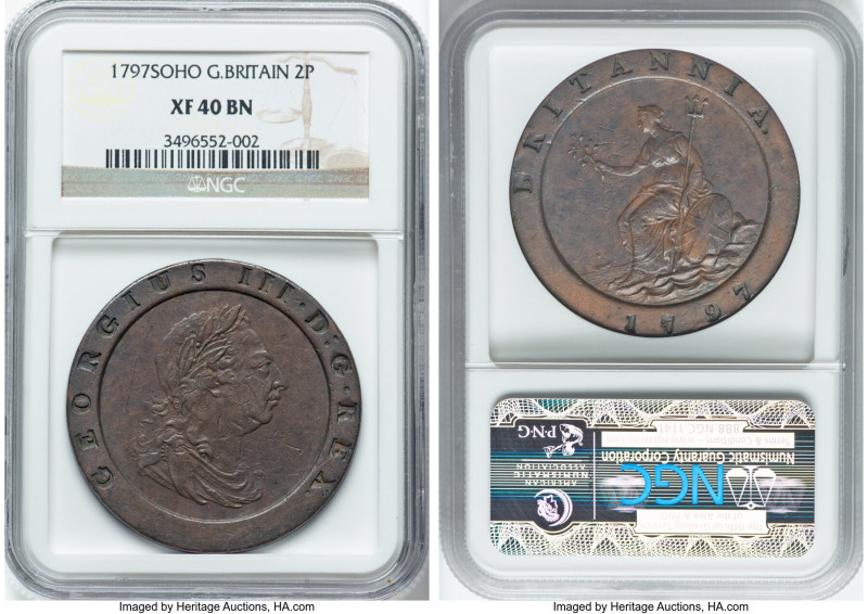 George III "Cartwheel" 2 Pence 1797-SOHO XF40 Brown NGC, Soho mint, KM619. HID09...