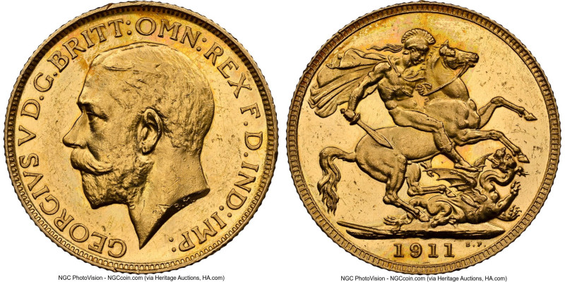 George V gold Proof Sovereign 1911 PR62 NGC, KM820, S-3996. Mintage: 3,764. A po...