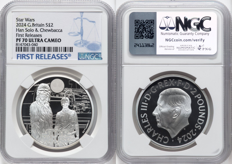 Charles III silver Proof "Han Solo & Chewbacca" 2 Pounds (1 oz) 2024 PR70 Ultra ...