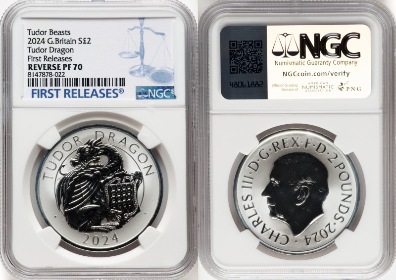 Charles III Pair of Certified silver Proof "Tudor Dragon" 2 Pounds (1 oz) 2024 N...