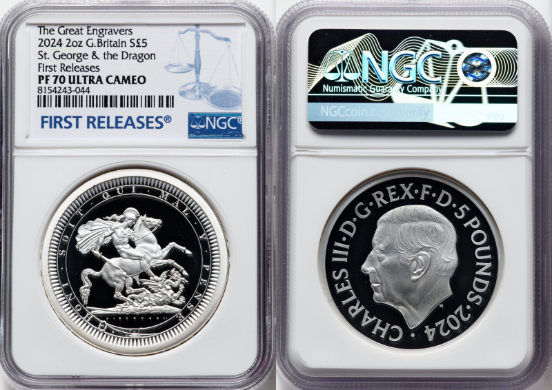 Charles III silver Proof "St. George & the Dragon" 5 Pounds (2 oz) 2024 PR70 Ult...