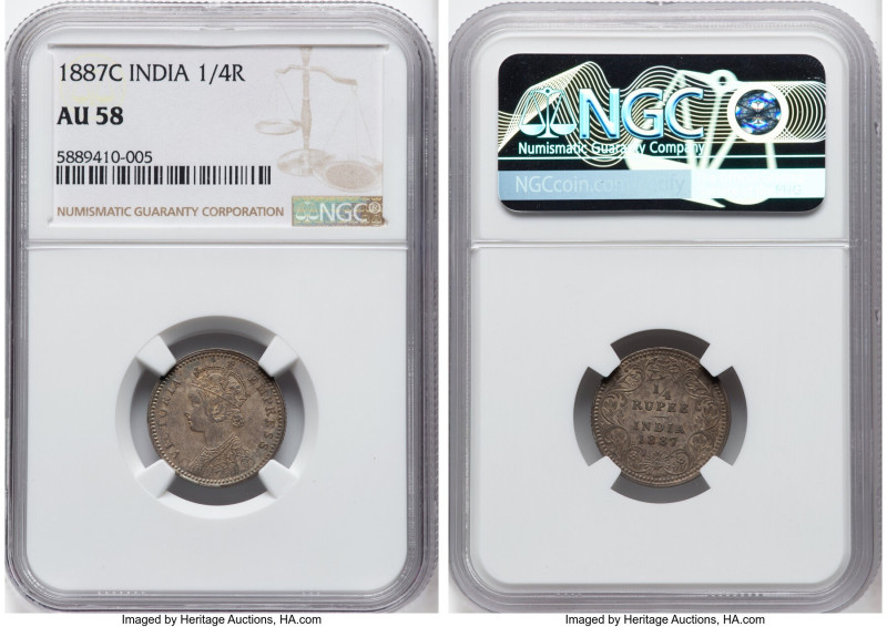 British India. Victoria 1/4 Rupee 1887-C AU58 NGC, Calcutta mint, KM490. HID0980...