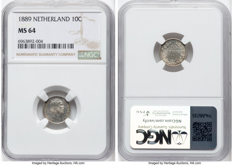 Willem III 10 Cents 1889 MS64 NGC, Utrecht mint, KM80. HID09801242017 © 2024 Her...