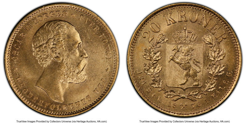 Oscar II gold 20 Kroner 1876 MS64 PCGS, KM355. HID09801242017 © 2024 Heritage Au...