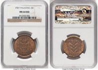 British Mandate 2 Mils 1927 MS64 Red NGC, KM2. An especially flashy representative punctuated by ample mint red. From the Arabisc Collection HID098012...