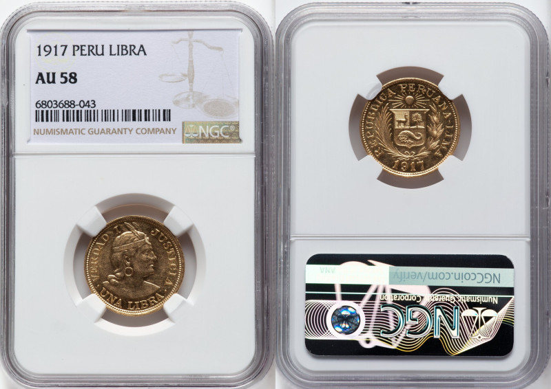 Republic gold Libra 1917 AU58 NGC, Lima mint, KM207, Fr-73. HID09801242017 © 202...