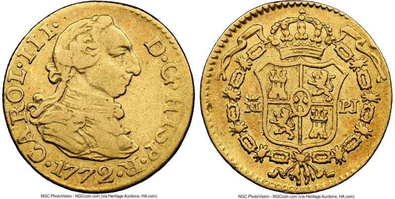 Charles III gold 1/2 Escudo 1772 M-PJ XF40 NGC, Madrid mint, KM415.1. HID0980124...