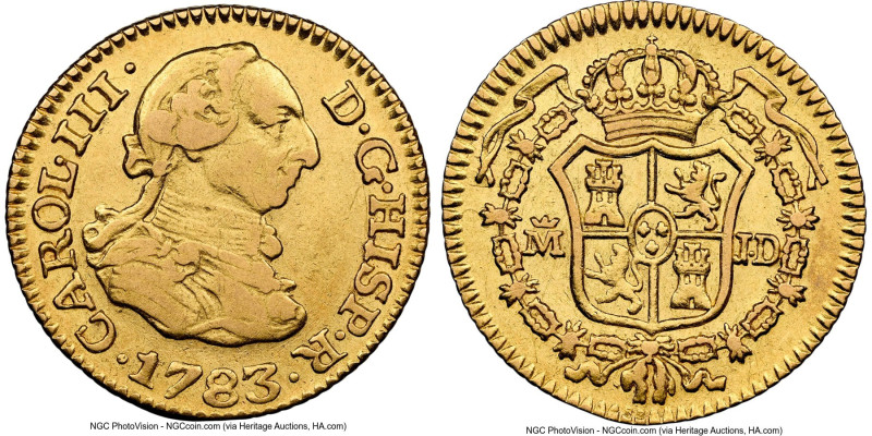 Charles III gold 1/2 Escudo 1783 M-JD XF45 NGC, Madrid mint, KM415.1. HID0980124...