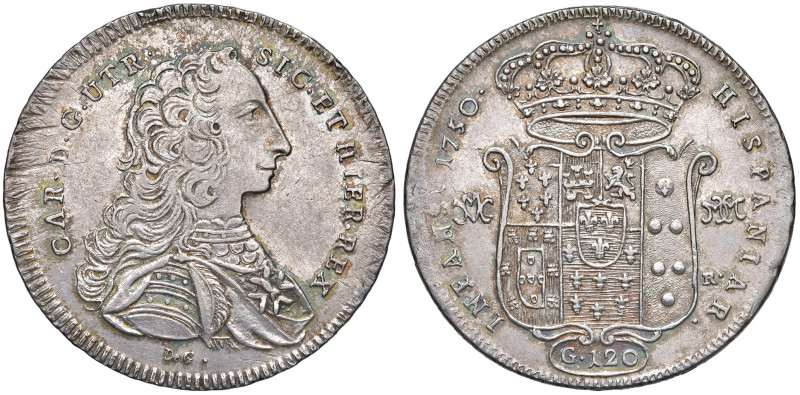 Napoli. Carlo di Borbone (1734-1759). Piastra da 120 grana 1750 AG gr. 25,26. P....