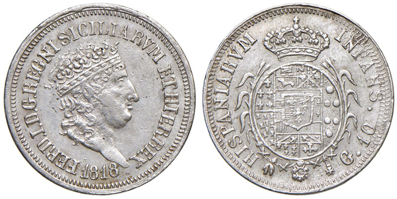 Napoli. Ferdinando I di Borbone (1816-1825). Da 10 grana 1818 AG. Pagani 90. P.R...