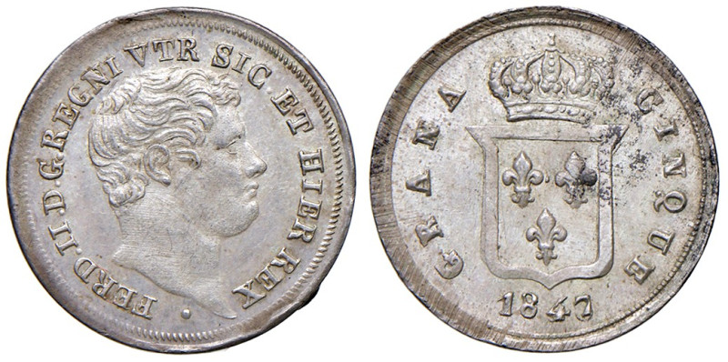 Napoli. Ferdinando II di Borbone (1830-1859). Da 5 grana 1847 AG. Pagani 318. P....