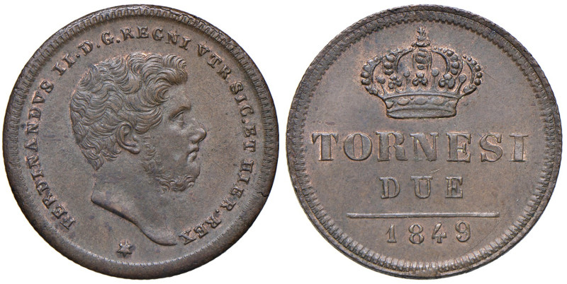 Napoli. Ferdinando II di Borbone (1830-1859). Da 2 tornesi 1849 CU. Pagani 404a....