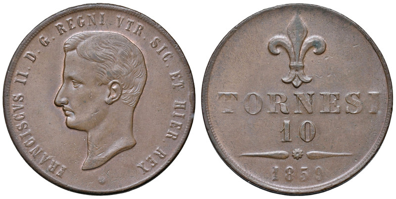 Napoli. Francesco II di Borbone (1859-1860). Da 10 tornesi 1859 CU. Pagani 483. ...