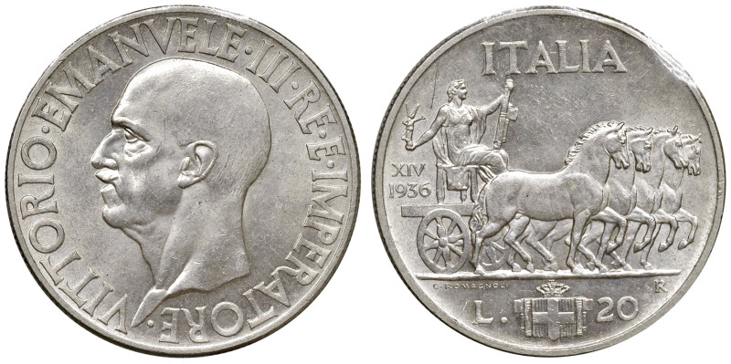 Savoia. Vittorio Emanuele III re d’Italia (1900-1946). Da 20 lire 1936/XIV AG. I...