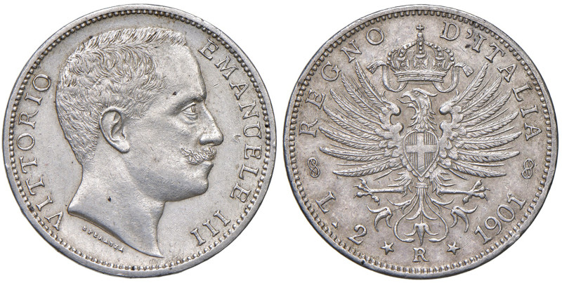 Savoia. Vittorio Emanuele III re d’Italia (1900-1946). Da 2 lire 1901 AG. Aquila...