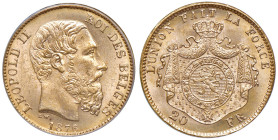 Belgio. Leopoldo II (1865-1909). Da 20 franchi 1876 (Bruxelles) AV. Varesi 233. Friedberg 412. In slab ANACS MS 65, cert. n. 1504009. FDC