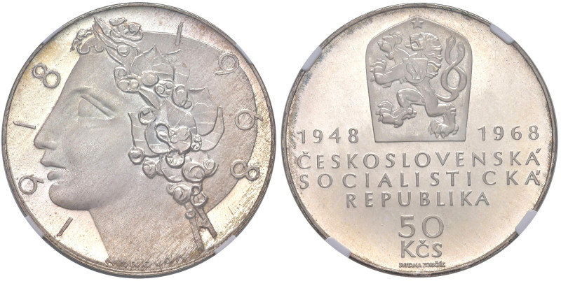 Cecoslovacchia. Repubblica (1918-1992). Da 50 corone 1968 AG. Cinquantenario del...