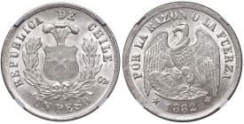 Cile. Repubblica (1818-). Peso 1882 (Santiago). KM 142.1. In slab Classical Coin Grading MS 63, cert. n. AB332952. FDC