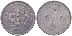 Cina. Dinastia Qing. Provincia di Zhilì. Da 7 mace 2 candareens o dollaro 1908 (Pechino) AG. KM 73.2. Patina di medagliere iridescente, buon BB