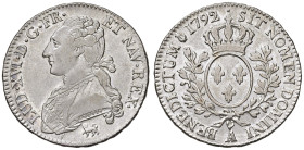 Francia. Luigi XVI (1774-1792). Mezzo scudo 1792-A (Parigi) AG gr. 14,46. Duplessy 1709. Migliore di BB