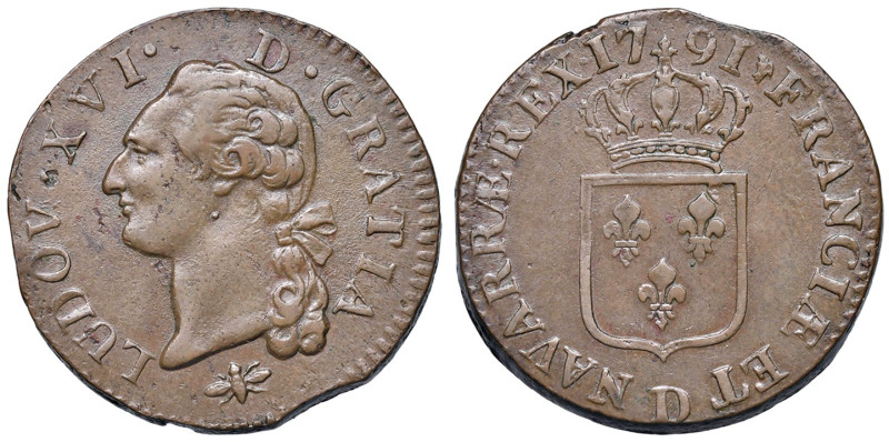 Francia. Luigi XVI (1774-1792). Soldo 1791-D (Lyon) CU gr. 11,93. Duplessy 1714....