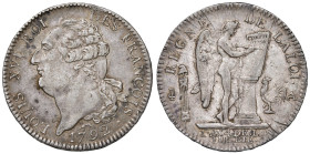 Francia. Luigi XVI (1774-1792). Re costituzionale (1791-1792). Scudo 1792-A (Parigi) AG gr. 29,29. Duplessy 1718. Migliore di BB