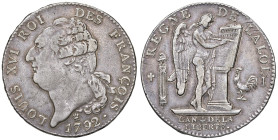 Francia. Luigi XVI (1774-1792). Re costituzionale (1791-1792). Scudo 1792-I (Limoges) AG gr. 29,35. Duplessy 1718. Ex asta Rauch 80/2007, 994. Buon BB