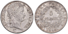Francia. Napoleone I imperatore (1804-1814). Da 5 franchi 1810–A (Parigi) AG. Gadoury 584. Piccola mancanza sul ciglio del dr., altrimenti SPL