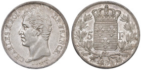 Francia. Carlo X (1824-1830). Da 5 franchi 1830-MA (Marsiglia) AG. Gadoury 644. q.SPL
