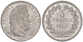 Francia. Luigi Filippo I (1830-1848). Da 5 franchi 1832–W (Lille) AG. Gadoury 678. Fondi lucenti, SPL