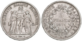 Francia. Governo de La Comune di Parigi (18 marzo – 28 maggio 1871). Da 5 franchi 1871-A (Parigi) AG. Gadoury 744. Molto rara. q.BB
