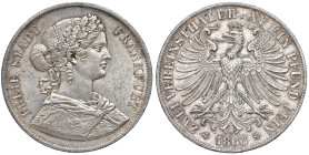 Germania. Francoforte. Città libera (1815-1866). Da 2 talleri 1866 (Francoforte) AG. Davenport 651. SPL