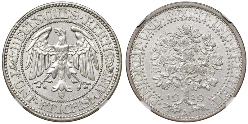 Germania. Repubblica di Weimar (1918-1933). Da 5 marchi 1929-A (Berlino) AG. KM ...