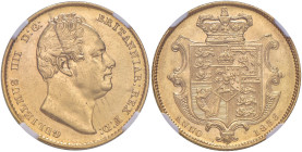 Gran Bretagna. Guglielmo IV (1830-1837). Sovrana 1833 (Londra) AV. Spink 3829B. Friedberg 383. In slab Classical Coin Grading MS 60 (mint defect on ob...