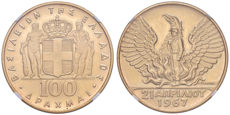 Grecia. Costantino II (1964-1973). Da 100 dracme 1967 (1970) AV. Rivoluzione del...