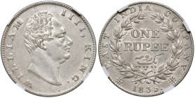 India. Impero britannico. Guglielmo IV (1830-1837). Rupia 1835 (Calcutta) AG. KM 450. In slab Classical Coin Grading MS 62, cert. n. AB981777. Miglior...