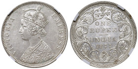 India. Impero britannico. Vittoria (1837-1901). Rupia 1877 (Calcutta) AG. KM 492. In slab Classical Coin Grading MS 63, cert. n. AB180335. q.FDC