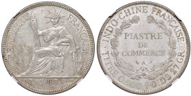 Indocina. Colonia francese. Terza Repubblica (1870-1940). Piastra 1907-A (Parigi) AG. KM 5a. 1. In slab Classical Coin Grading MS 60, cert. n. AB17682...