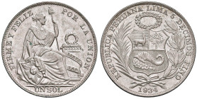 Perù. Repubblica (1821-). Sol 1934 (Philadelphia) AG. KM 218.2. q.FDC