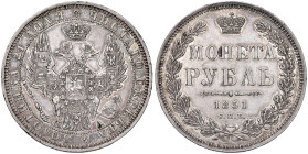 Russia. Nicola I (1825-1855). Rublo 1851 (San Pietroburgo) AG. Bitkin 228. Davenport 283. Patina di medagliere, q.SPL