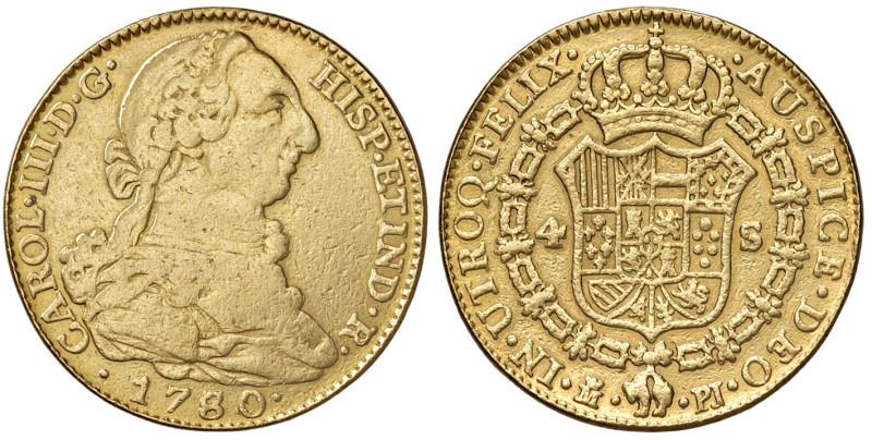 Spagna. Carlo III (1759-1788). Da 4 escudos 1780 (Madrid; sigle P-J) AV gr. 13,1...