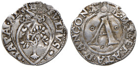 Giulio II (1503-1513). Macerata. Bolognino marchigiano AG gr. 0,58. Muntoni 111. Berman 615. MIR 596/4. Rarissimo. Foro otturato, altrimenti BB