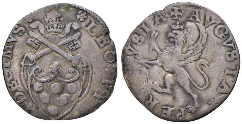 Leone X (1513-1521). Perugia. Mezzo giulio AG gr. 1,40. Muntoni 139. Berman 718....