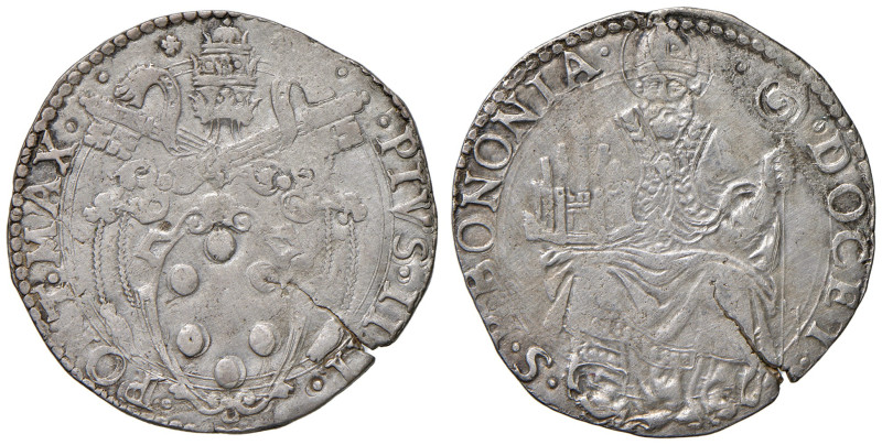 Pio IV (1559-1565). Bologna. Lira AG gr. 9,72. Muntoni 69. Berman 1075. Chimient...